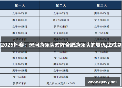 2025杯赛：漯河游泳队对阵合肥游泳队的复仇战对决